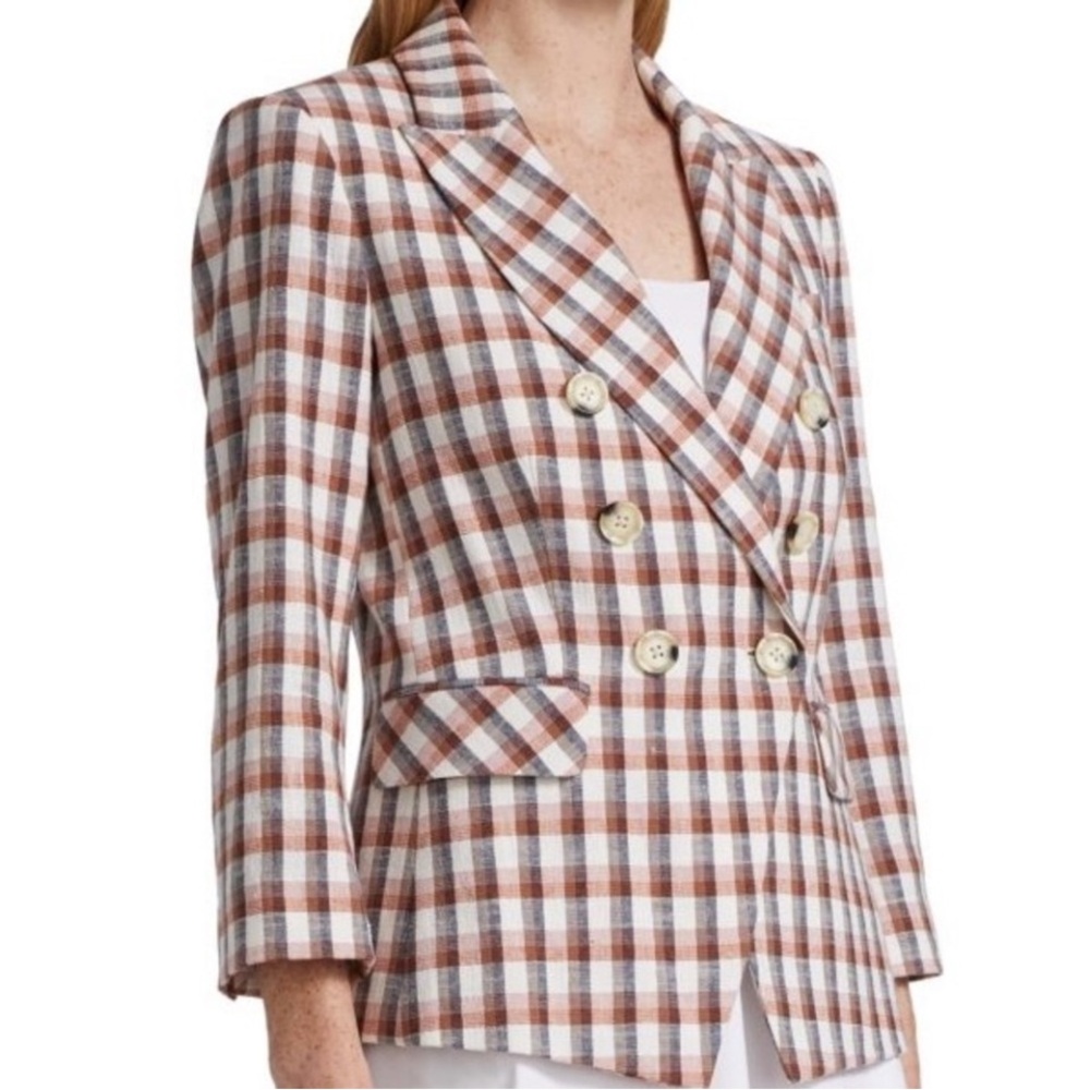 Veronica Beard Empire Dickey Plaid Jacket / size 8 / Ivory, Pink, Taupe, Navy